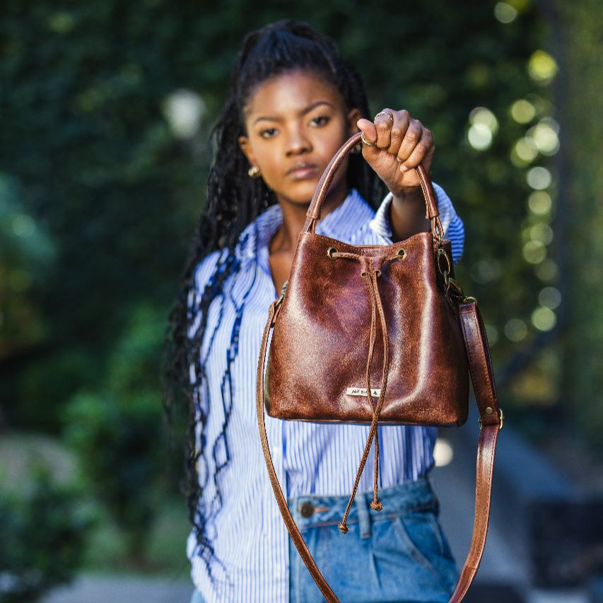 Mebala Leather bags Buhle bucket dark brown