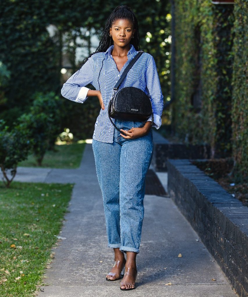 Mebala Lesego halfmoon bag pebbled black