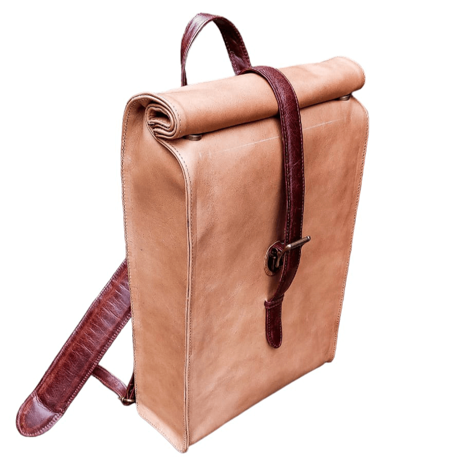 Mebala leather bag Itumeleng roll-up backpack light brown