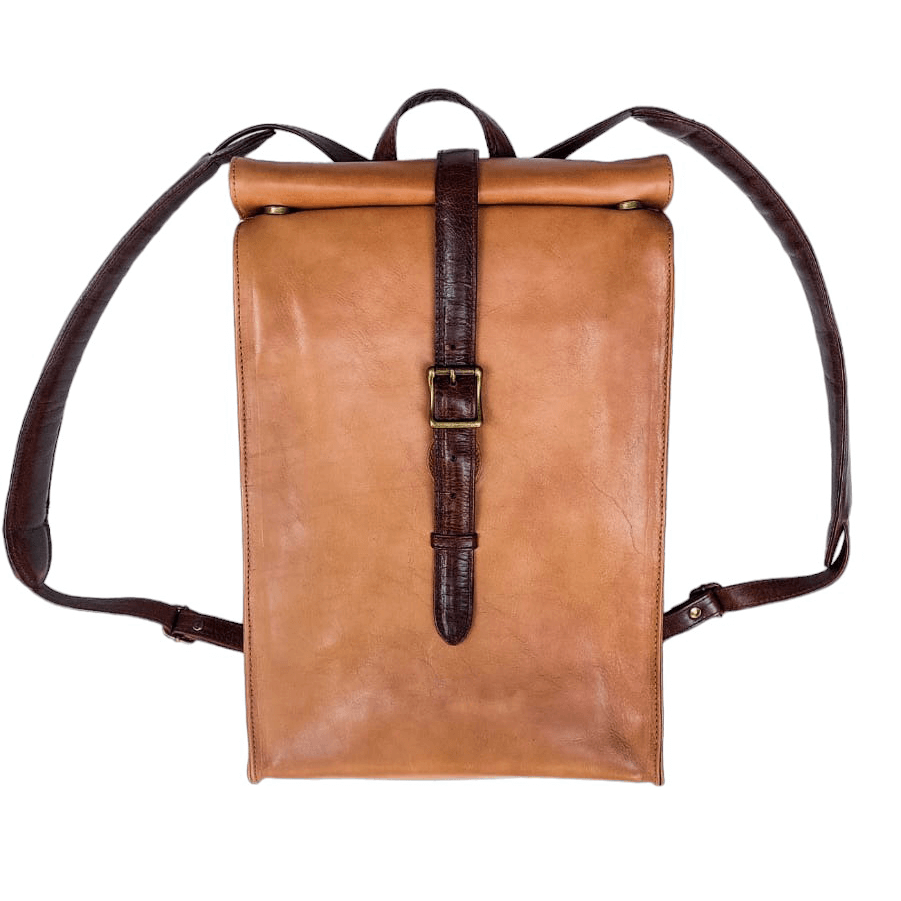 Mebala leather bag Itumeleng roll-up backpack light brown