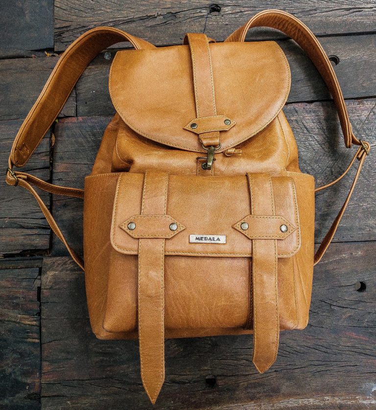 Mebala genuine leather backpack saddle tan