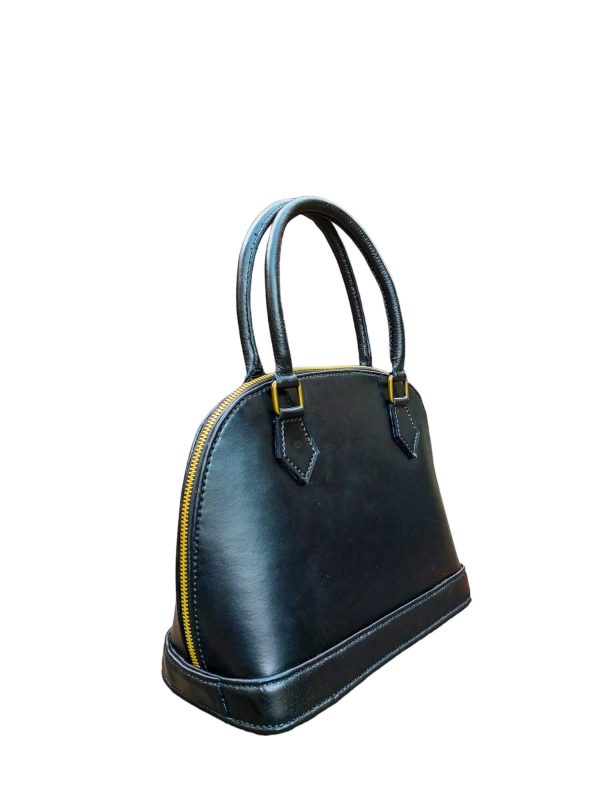 Mebala Dzuva dome bag genuine full grain bovine leather black