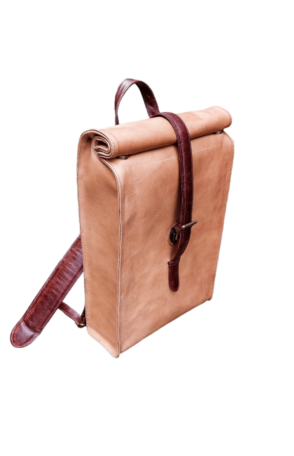 Mebala leather bag Itumeleng roll-up backpack light brown